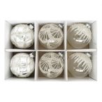   Üveg gömb 8cm dombor mintával glitteres - Ezüst, átlátszó S/6