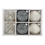   Üveg gömb 8cm dombor mintával glitteres - Arany, szürke S/6