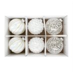   Üveg gömb 8cm toboz alakú, pöttyös dombor mintával - Gyöngyház S/6