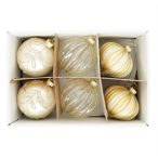 Üveg gömb 8cm glitteres - Pezsgő, átlátszó S/6