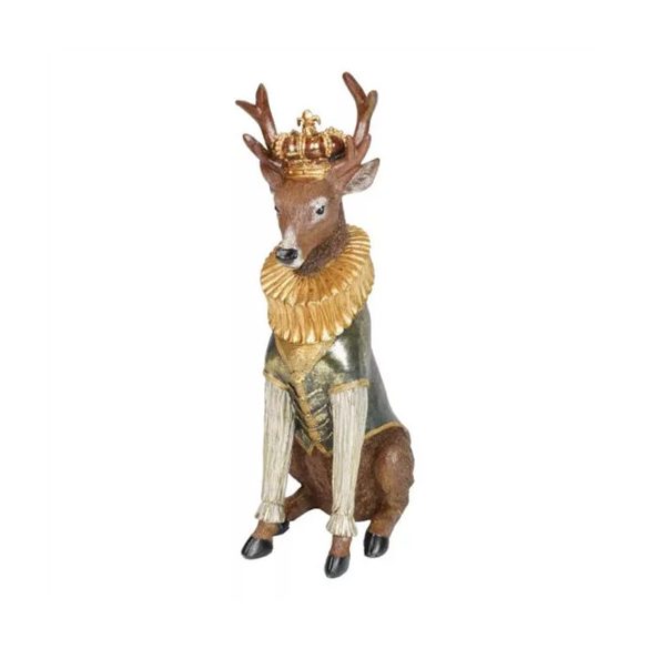 Szarvas ruhában koronával poly 18x28x53cm - Barna,arany