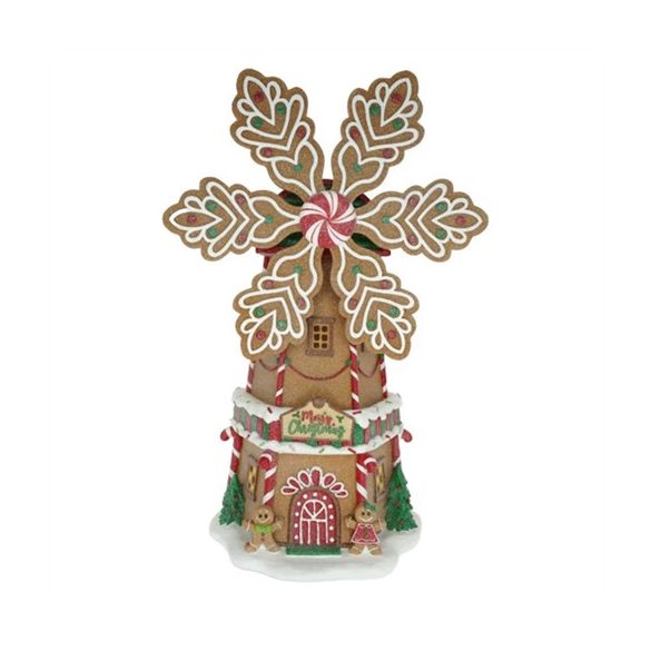 Mézeskalács szélmalom glitteres, LED-es poly 30x23x50 cm