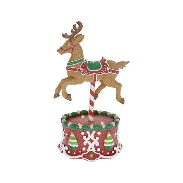 Mézeskalács játék rénszarvas glitteres, LED-es poly 17x14x29cm