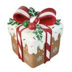   Mézeskalács ajándékdoboz glitteres, LED-es poly 21x21x26cm