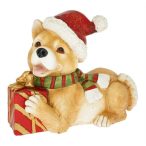   Kutya mikulás sapkában, ajándékkal, fekvő magnezia 37,5x20x30,5cm