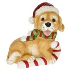   Kutya mikulás sapkában, cukorbottal, fekvő magnezia 32x23,3x35cm
