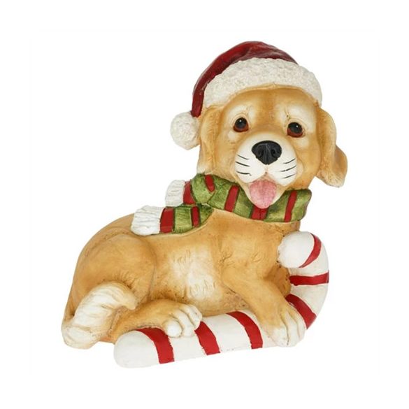 Kutya mikulás sapkában, cukorbottal, fekvő magnezia 32x23,3x35cm
