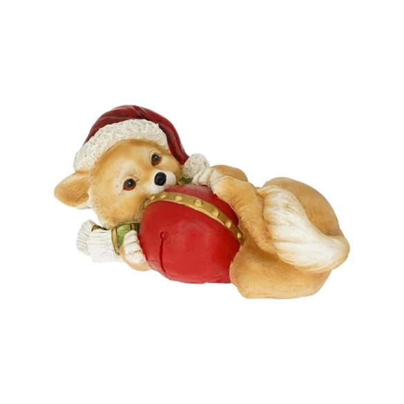 Kutya mikulás sapkában, dísszel, fekvő magnezia 40,5x22,5x23cm