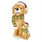   Kutya kiskutyával, mikulás sapkában, ülő magnezia 29x25,5x47cm
