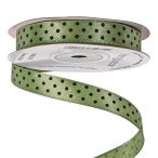 Szatén szalag 12mm/20m fekete pöttyös - Mohazöld
