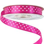   Szatén szalag 12mm/20m fehér pöttyös - Sötét rózsaszín