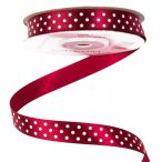 Szatén szalag 12mm/20m fehér pöttyös - Bor vörös