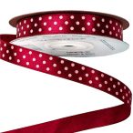Szatén szalag 12mm/20m fehér pöttyös - Bordó