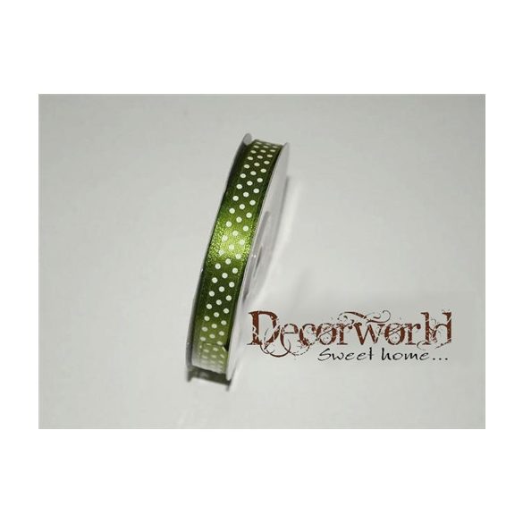 Szatén szalag pöttyös sötét mohazöld 10mm x 12yard