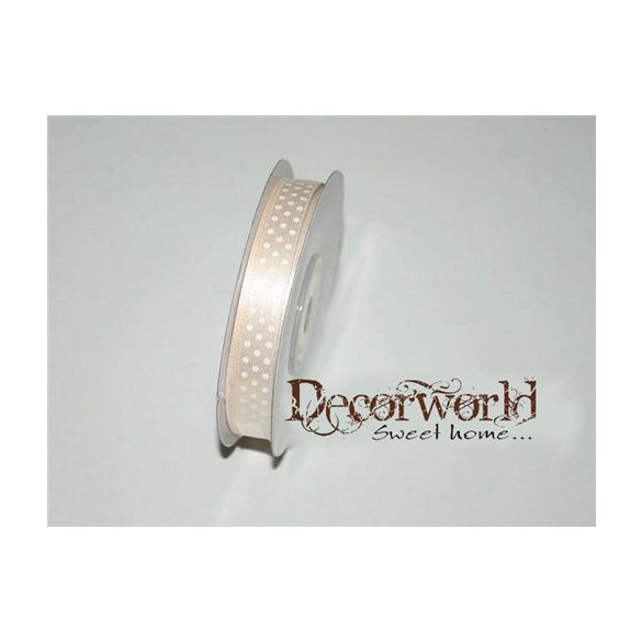 Szatén szalag pöttyös krém 10mm x 12yard