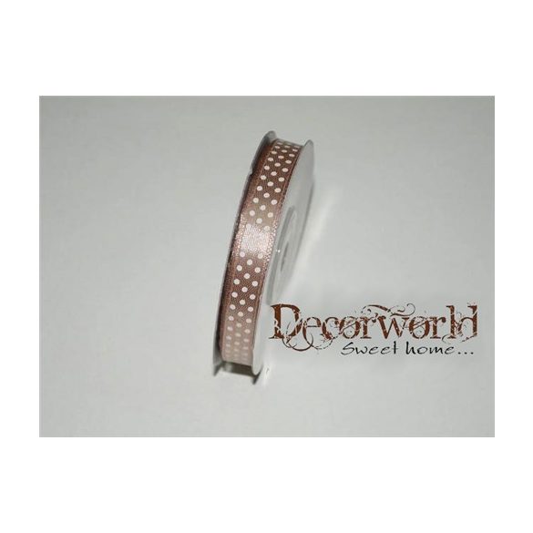 Szatén szalag pöttyös kávé 10mm x 12yard