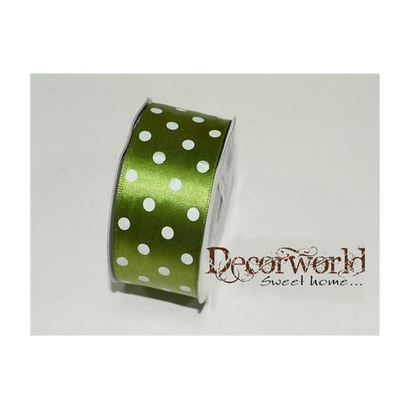 Szatén szalag pöttyös zöld 38mm x 12yard