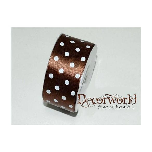 Szatén szalag pöttyös sötétbarna 38mm x 12yard