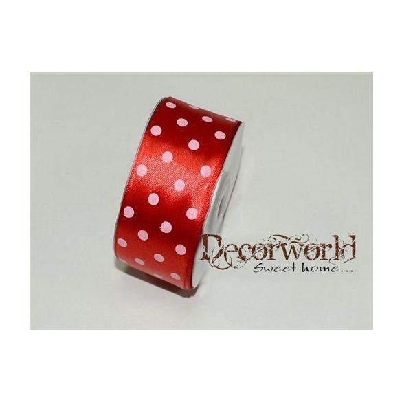 Szatén szalag pöttyös piros 38mm x 12yard