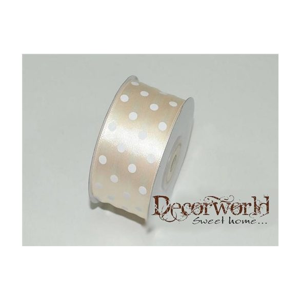 Szatén szalag pöttyös krém 38mm x 12yard