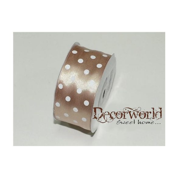 Szatén szalag pöttyös taupe 38mm x 12yard