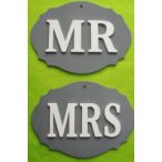 Szürke és fehér fa Mr ,Mrs tábla 1 szett 19x14cm