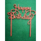 Piros fa Torta dísz Happy Birthday felirat 1db 14x15cm