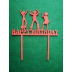   Piros fa Torta dísz Happy Birthday táncoló fiatalokkal 1db 14x15,5cm