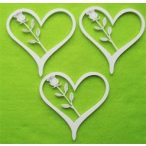 Fehér fa Rózsa szívben3db/ csomag 10x10cm