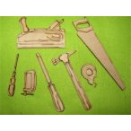   Natúr Asztalos szett 1szet Gyalu 9,5x6 fűrész 16,5x3,5kalapács12x5 csavarhúzó 8,5x1,2 centi 4x3 cm vastagság 3 mm
