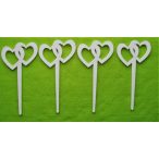 Fehér fa beszúrós dupla lyukas szív 8x16cm 4db/csomag