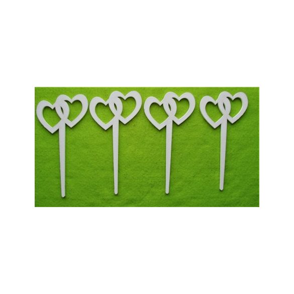 Fehér fa beszúrós dupla lyukas szív 8x16cm 4db/csomag