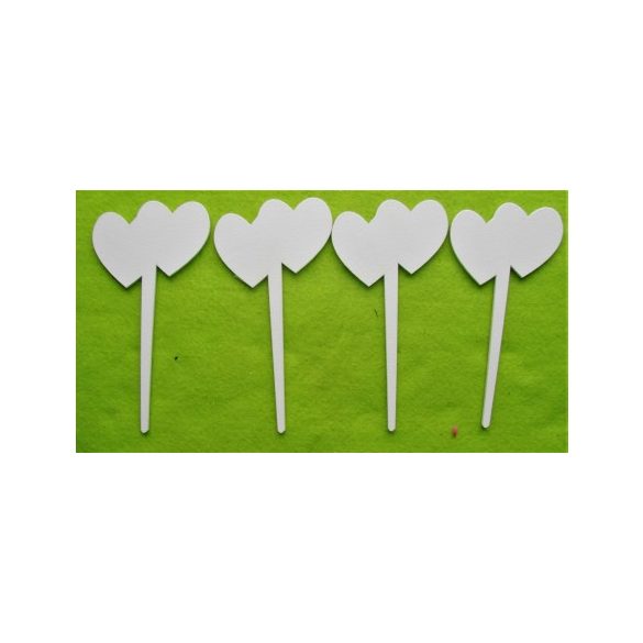 Fehér fa beszúrós dupla szív 4db/csomag 8x16cm