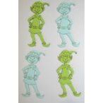   Világoszöld és világoskék színü fa Vidám manó 4,5x9cm 4db/csomag