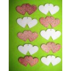Csillámos fa dupla szív 10db/csomag 7,7x4,3cm
