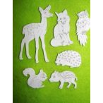   Fehér fa Erdei állatok 1 szett őzike 10x5,5-bagoly 6x3-róka3,8x6,2-mókus 4,5x3,7-süni 4,5x3 cm