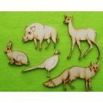   Natúr fa Vadász állatok 1 szett őzike8,5x6,5róka 10,5x8,5nyúszi4,5x4vad disznó 6,5x5fácán 7,5x4,5 cm