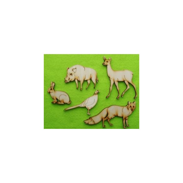 Natúr fa Vadász állatok 1 szett őzike8,5x6,5róka 10,5x8,5nyúszi4,5x4vad disznó 6,5x5fácán 7,5x4,5 cm