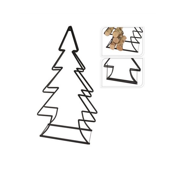 Tüzifa tároló karácsonyfa alak fém 90x50cm