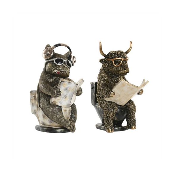 Figura bika, kutya wc-n fém 14,5x11x20,5cm - Arany 2féle