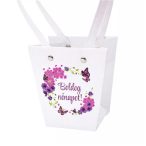   Virágtáska trapéz "Boldog nőnapot" feliratos 12x8x12,5cm - Fehér (10db/csom.)