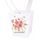   Virágtáska trapéz "Szeretettel" feliratos 12x8x12,5cm - Fehér (10db/csom.)