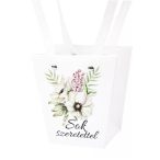   Virágtáska trapéz "Sok szeretettel" feliratos 12x8x12,5cm - Fehér (10db/csom.)