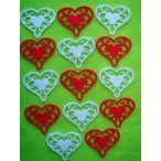 Fehér és piros filc szív 14db/csomag 6,5x5,5cm