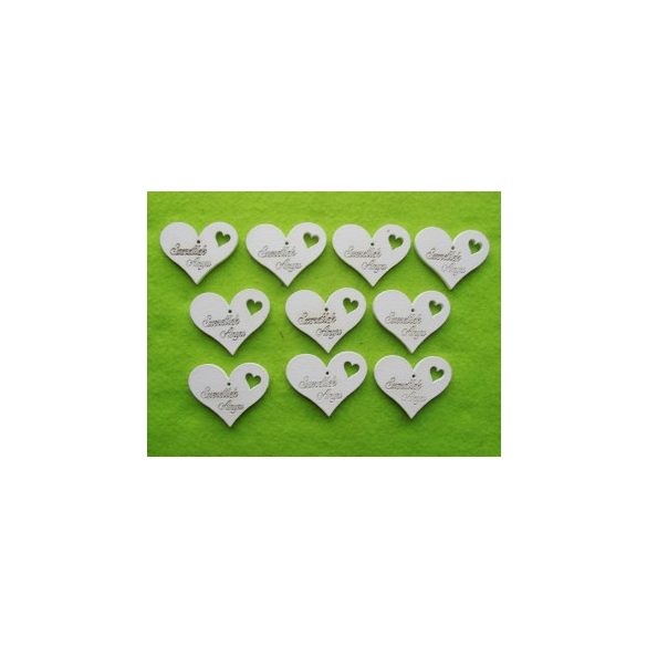 Fehér fa szeretlek anya kis szivel 10db/csomag 5x4cm