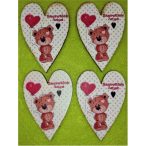   Nyomtatott fa pettyes francia szív Lufis macival "Szeretlek anya" felirattal 4db/csomag 6x8,5 cm
