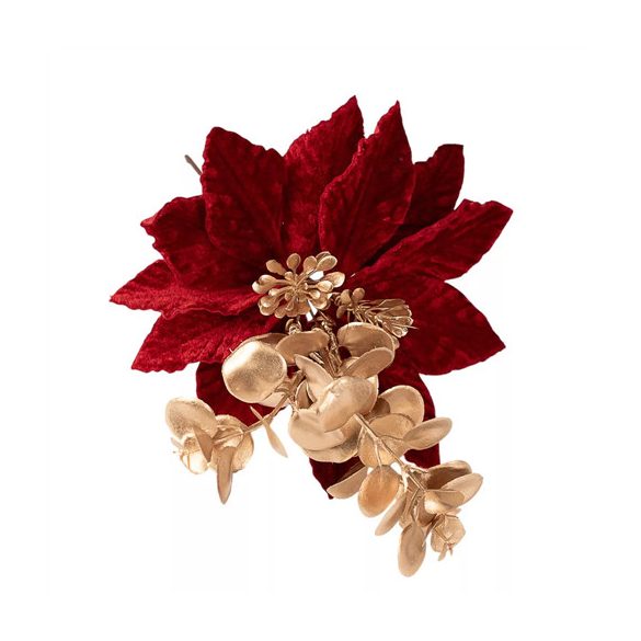 Mikulásvirág + eukaliptusz 27cm - Bordó/arany