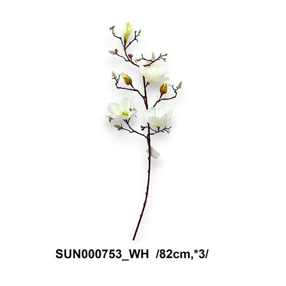 Magnóliaág szálas 3fej + bimbó 82cm - Fehér